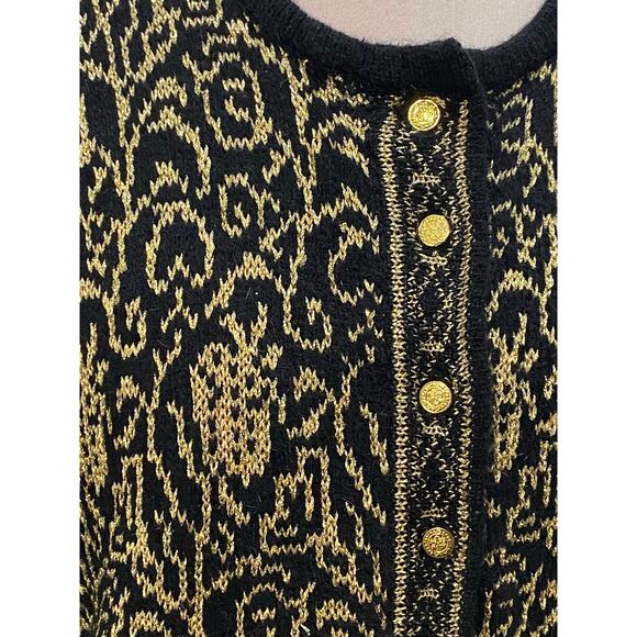 Vintage HERMAN GEIST Black Gold Button Cardigan Lambs Wool Angora MEDIUM Sparkle - Picture 3 of 6